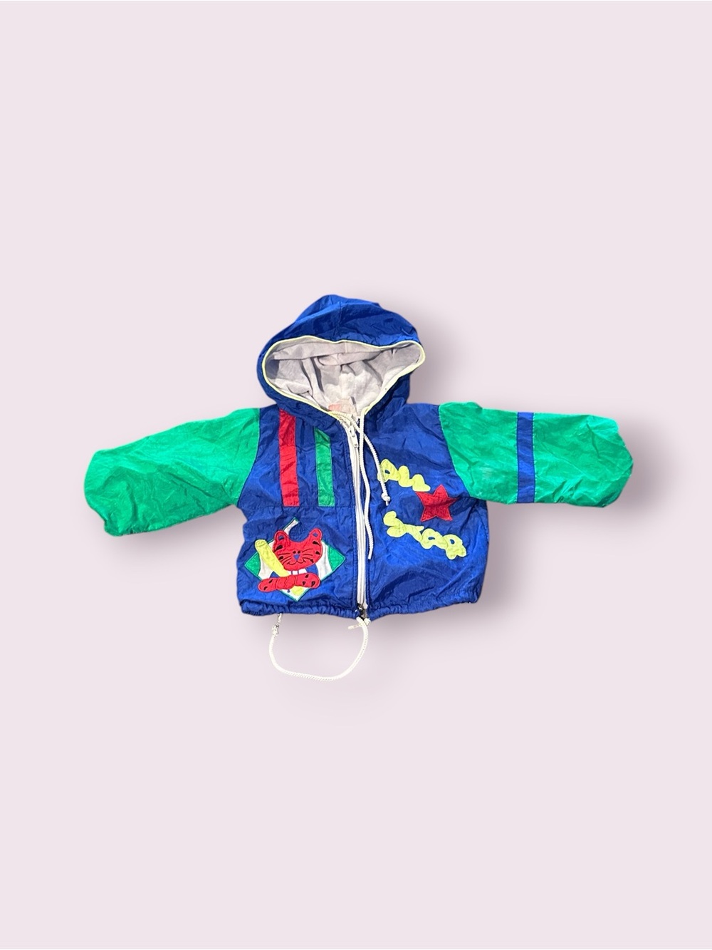 Vintage Baby Color Block All Star Hooded Windbreaker Jacket Neon Drawstring 12M